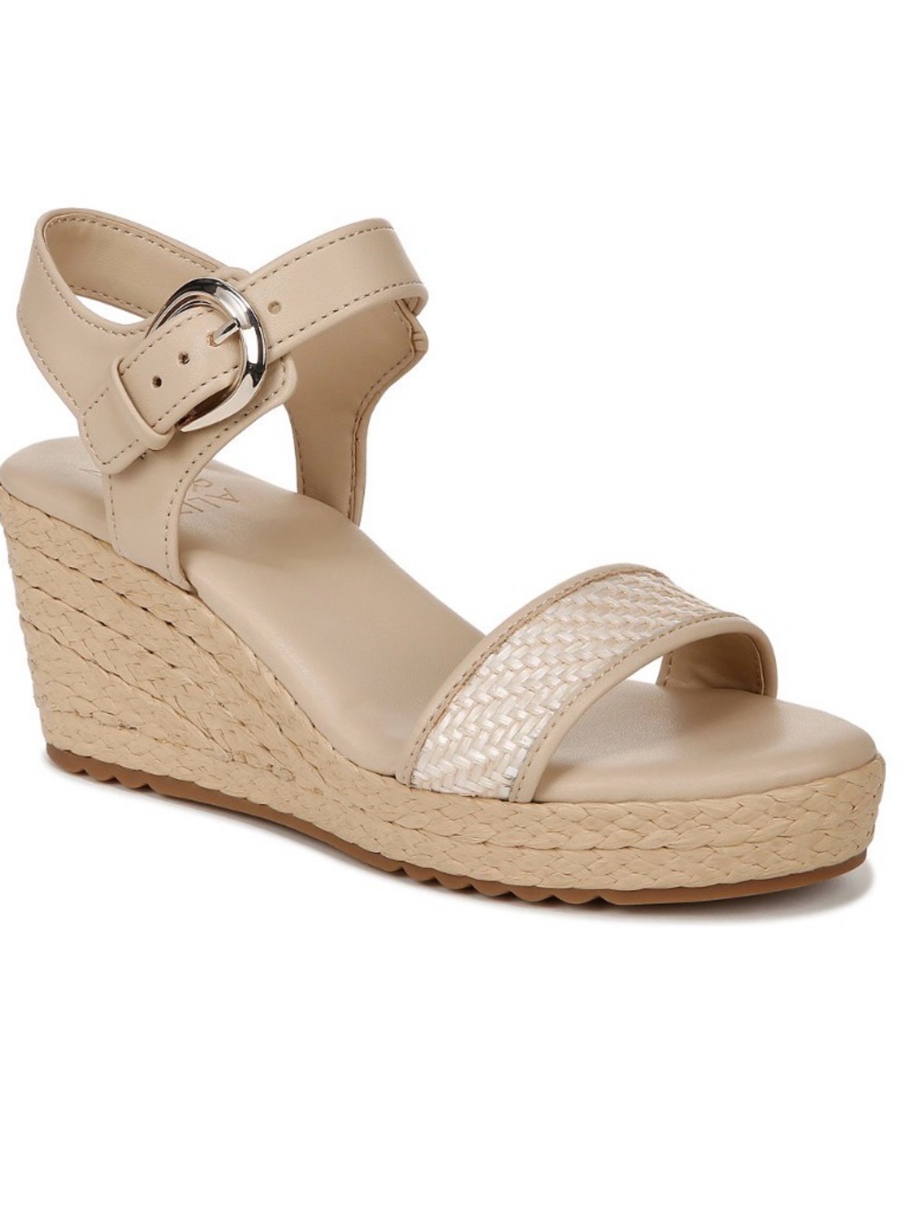 Naturalizer size 8 wide bone and raffia platform wedge sandals